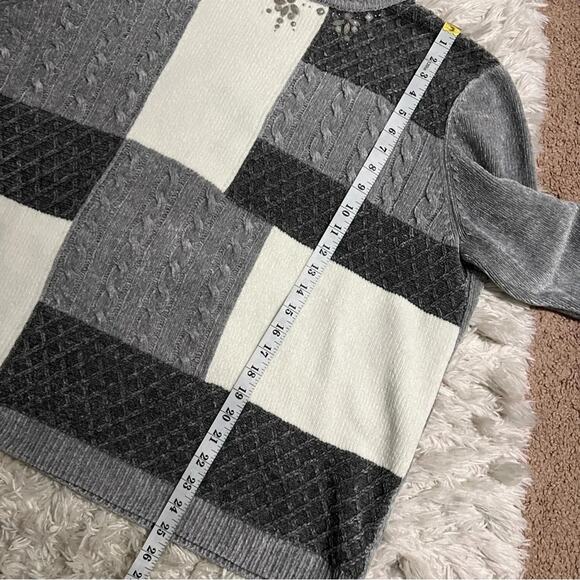 Alfred Dunner Gray Neutral Cream Color Block Sweater Size 2X - Picture 7 of 7